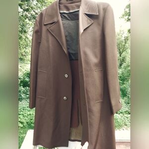 Mens Solid Brn Trench OverCoat Button WINDJAMMER Boston Harbor 40R Silky Lining